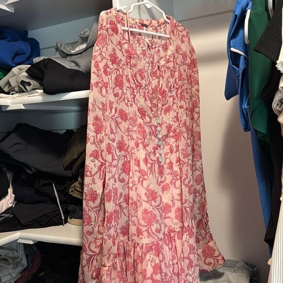 Free People Women’s See It Through Pink Floral Maxi Dress in the Size Small - Picture 2 of 6